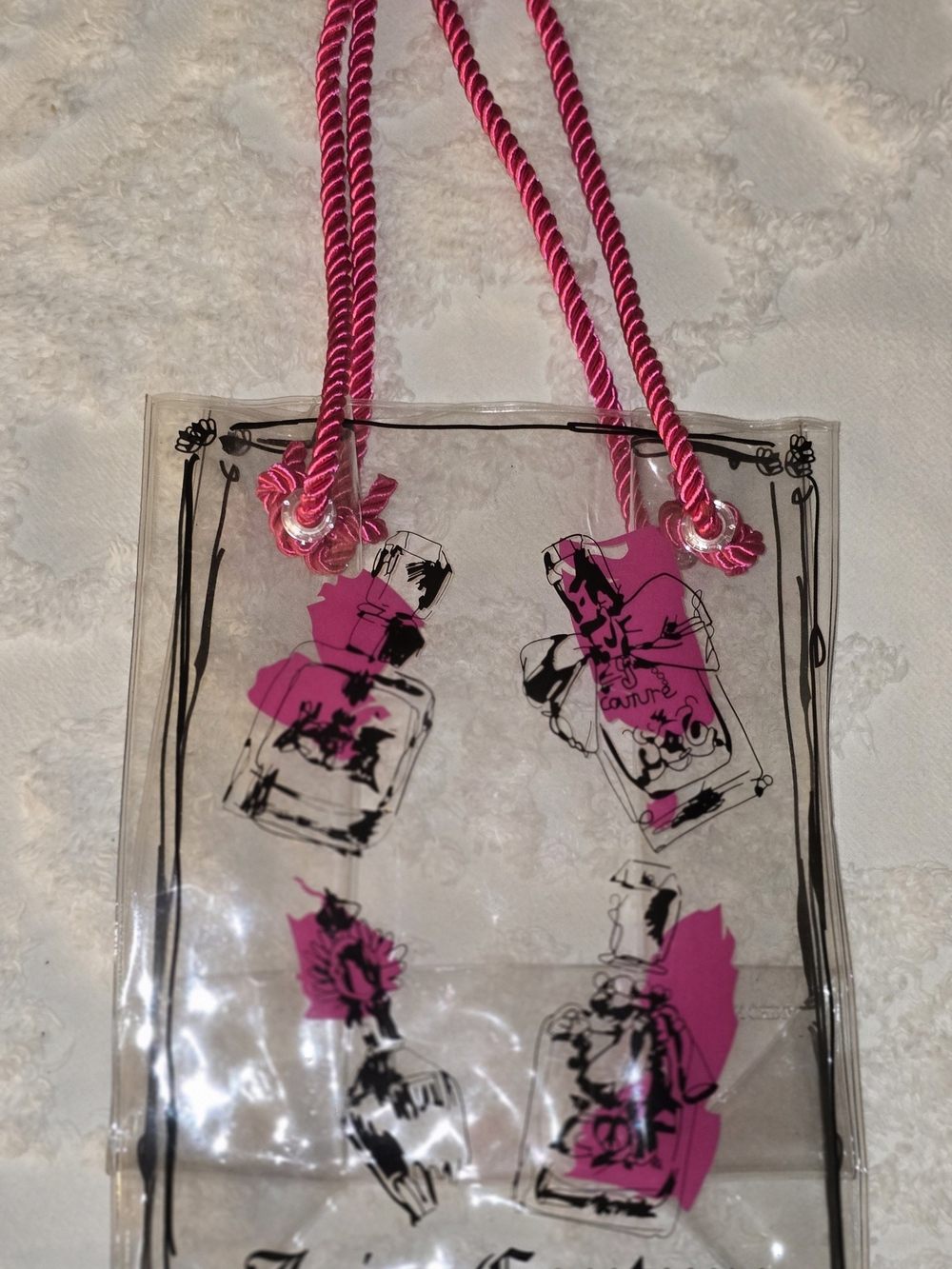 Juicy Couture Clear Pink Accent Tote Bag with Rope Handles